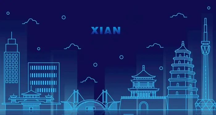 夜光城市西安地标建筑图片ai矢量模版下载