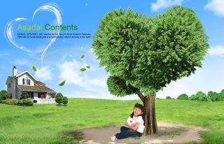 大树底下 心形树 绿色图片