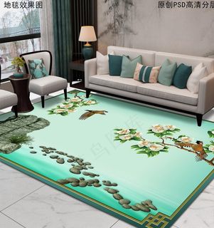 新中式花鸟轻奢地毯图片