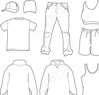衣服帽子线稿矢量素材图片