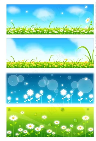 蓝天白云花儿花朵草地图片