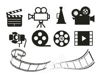 电影片场胶片道具矢量元素图片