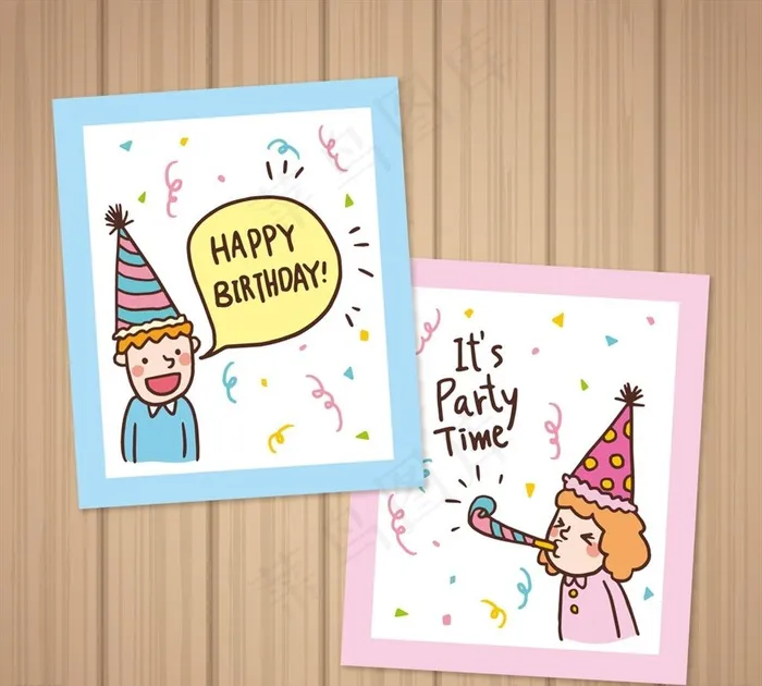 彩绘儿童生日贺卡图片ai矢量模版下载