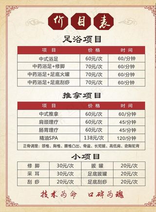 价目表图片