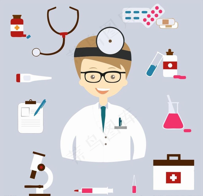 医生医疗器械扁平风矢量图图片
