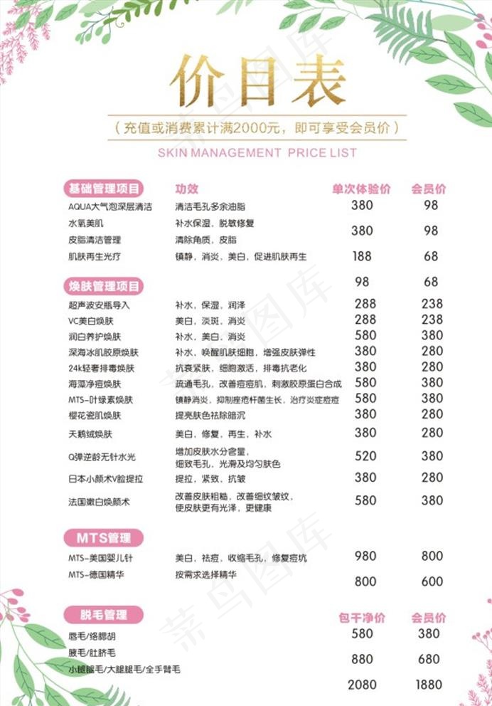 价目表图片cdr矢量模版下载