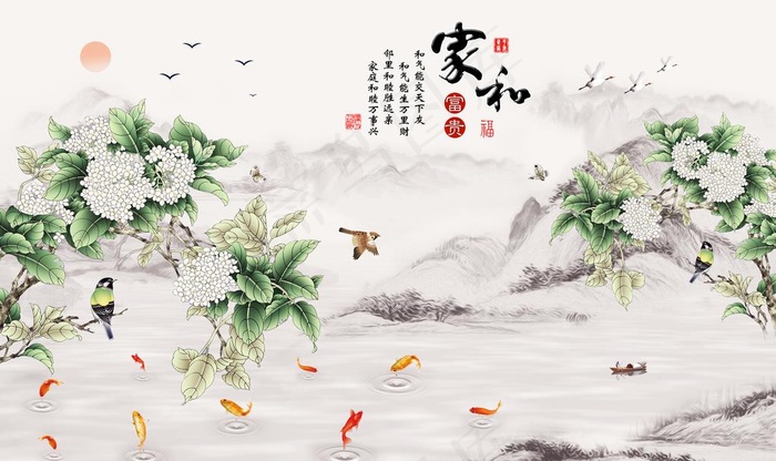 花开富贵装饰画图片(9071X5669(DPI:72))psd模版下载