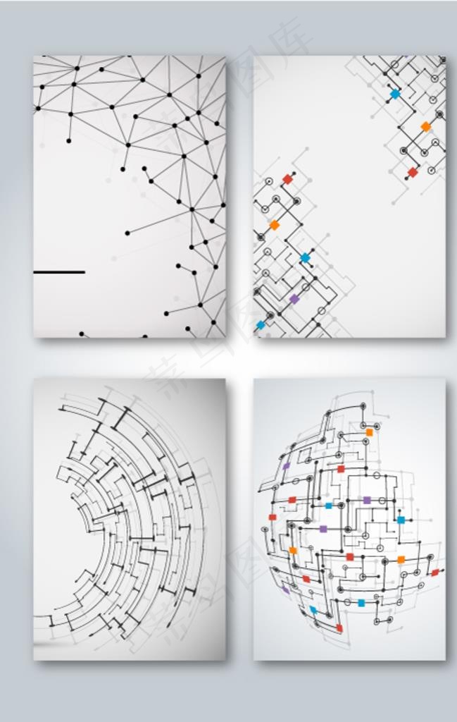 四款科技感线条元素背景图片ai矢量模版下载