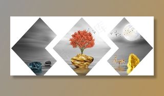 新中式金色石头灰度大海水装饰画图片