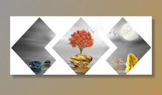 新中式金色石头灰度大海水装饰画图片