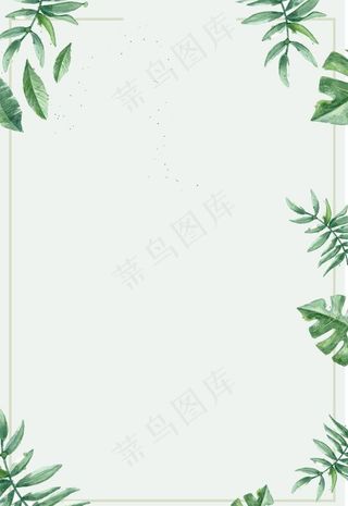 手绘绿叶边框背景图片