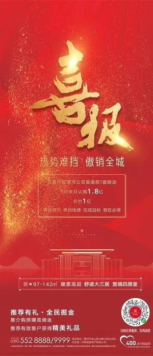 地产 红色 大气 海报 喜报图片