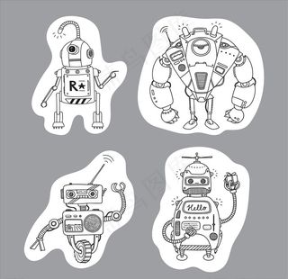 手绘线描机器人矢量图下载图片
