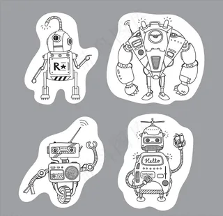 手绘线描机器人矢量图下载图片