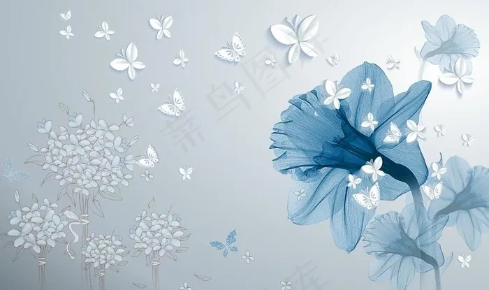 3D立体花卉蝴蝶背景墙图片