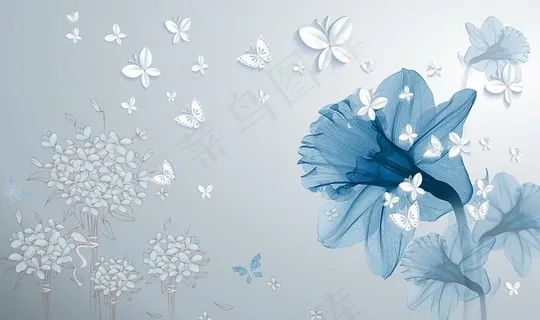 3D立体花卉蝴蝶背景墙图片