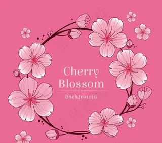 手绘粉色樱花花环矢量素材图片
