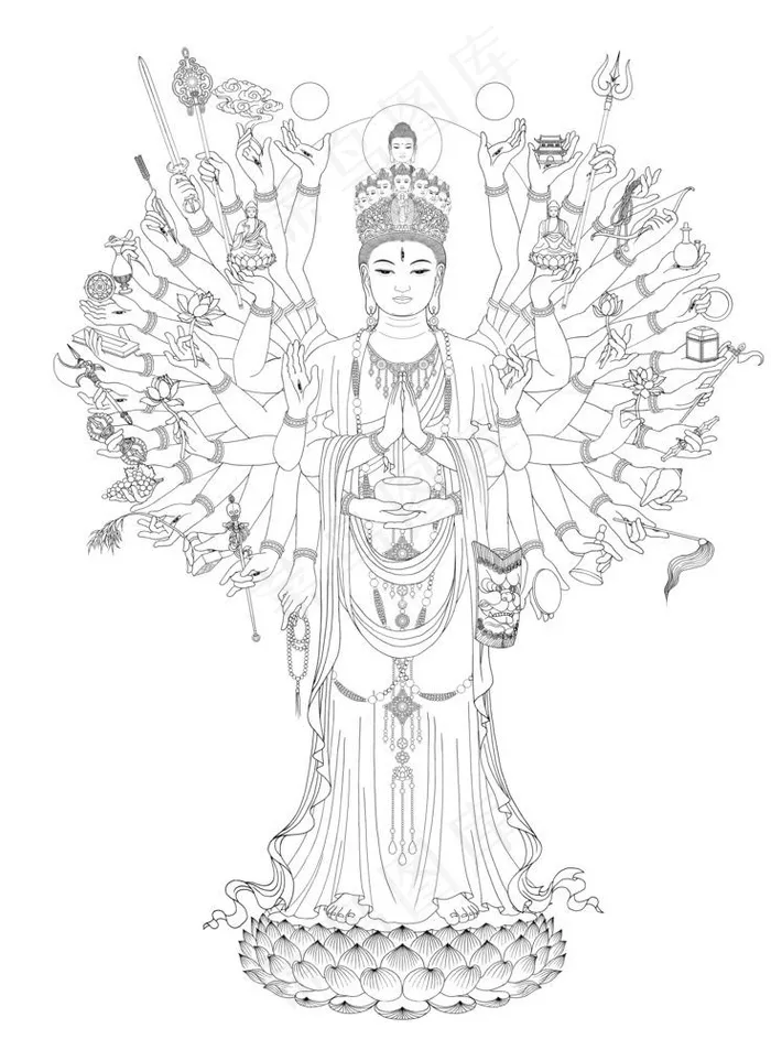 千手千眼观世音菩萨线描图片