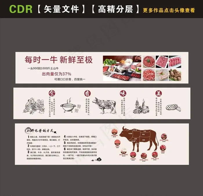 牛肉火锅海报图片(1000X400)cdr矢量模版下载