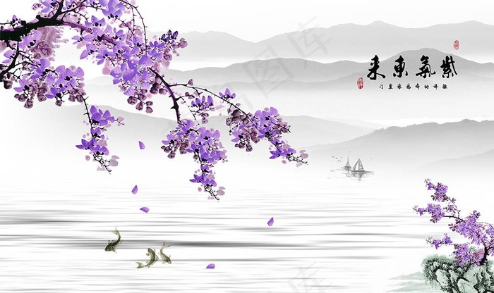 紫气东来中式背景墙图片(9071X5669(DPI:72))psd模版下载