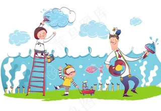 父亲和孩子们一起画画图片