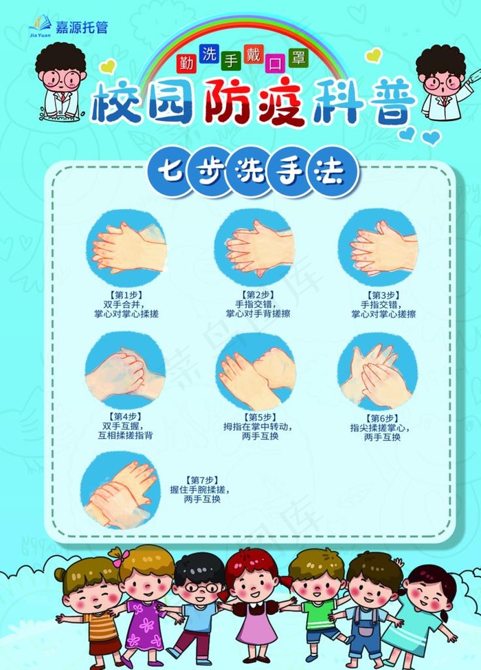 校园防疫指南7步洗手法图片(3543X4726(DPI:300))psd模版下载