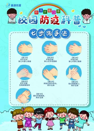 校园防疫指南7步洗手法图片
