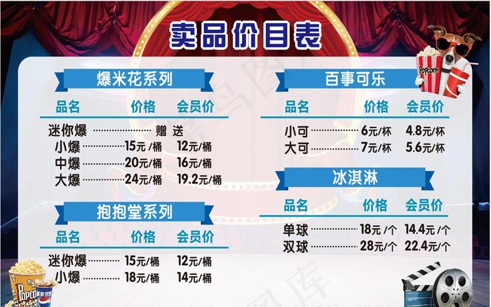 电影价目表图片(297X210)cdr矢量模版下载