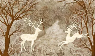 树林 梅花鹿 背景墙图片