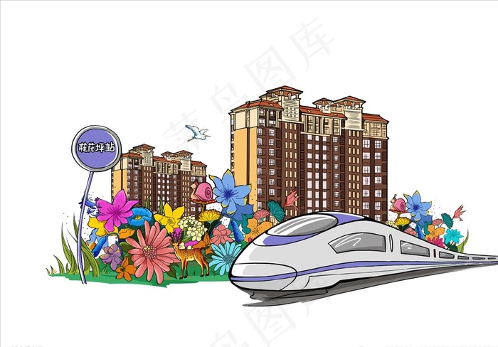 手绘地产交通插画图片psd模版下载