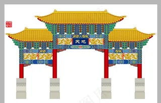 牌坊  门楼 彩绘 古建 挑檐图片