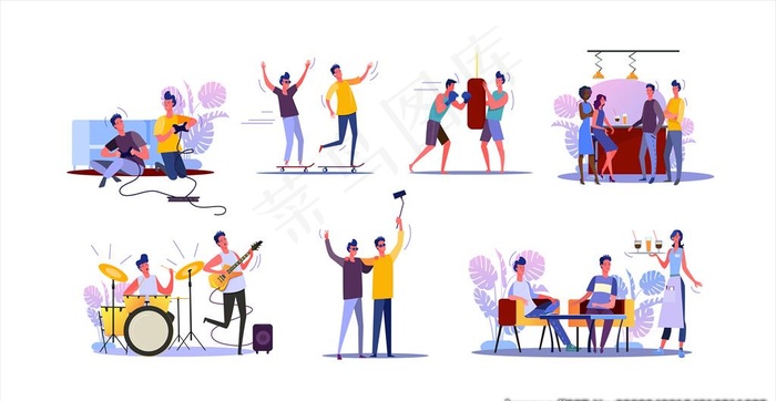 休闲娱乐业余活动矢量插画图片