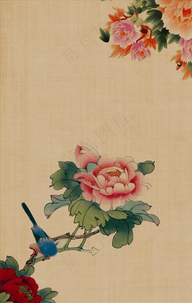 牡丹工笔画高清背景图片
