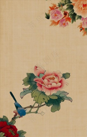 牡丹工笔画高清背景图片
