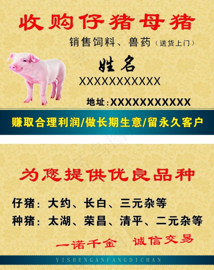 收购仔猪名片图片cdr矢量模版下载