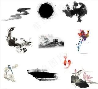 中国风水墨笔触元素图片