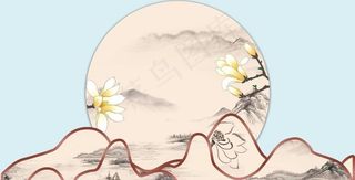 简约新中式水墨花卉婚礼背景图片