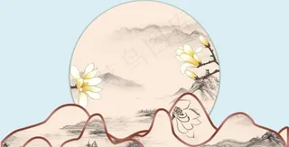 简约新中式水墨花卉婚礼背景图片