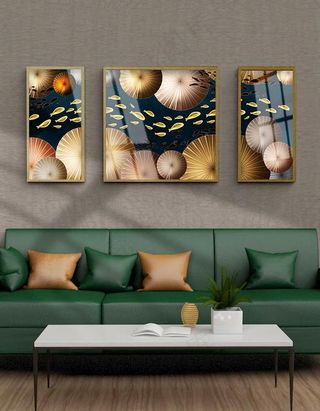 金色连年有余九鱼图轻奢装饰画图片