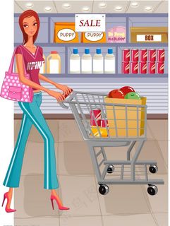 失量卡通购物女孩图片