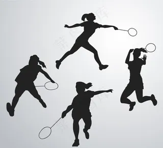 创意打羽毛球人物剪影矢量图图片
