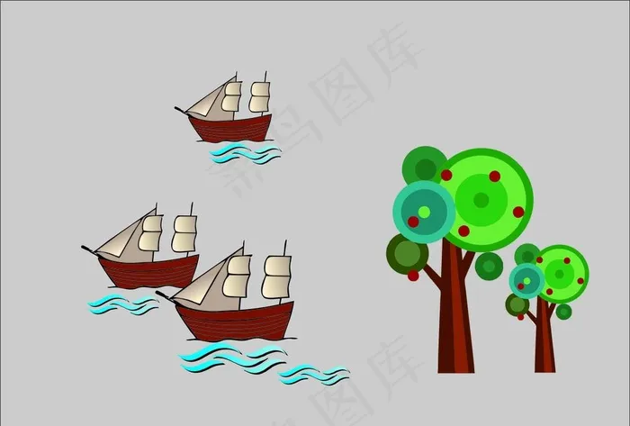 大坝 树木 河流 古风 水痕图片cdr矢量模版下载