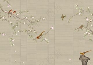 手绘梅花工笔花鸟背景墙图片