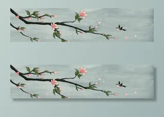 新中式手绘玉兰花鸟装饰画图片