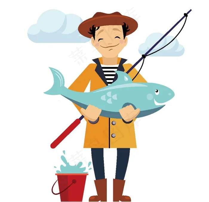 卡通渔夫插画图片ai矢量模版下载