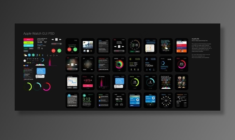扁平化 苹果手表UI图片psd模版下载