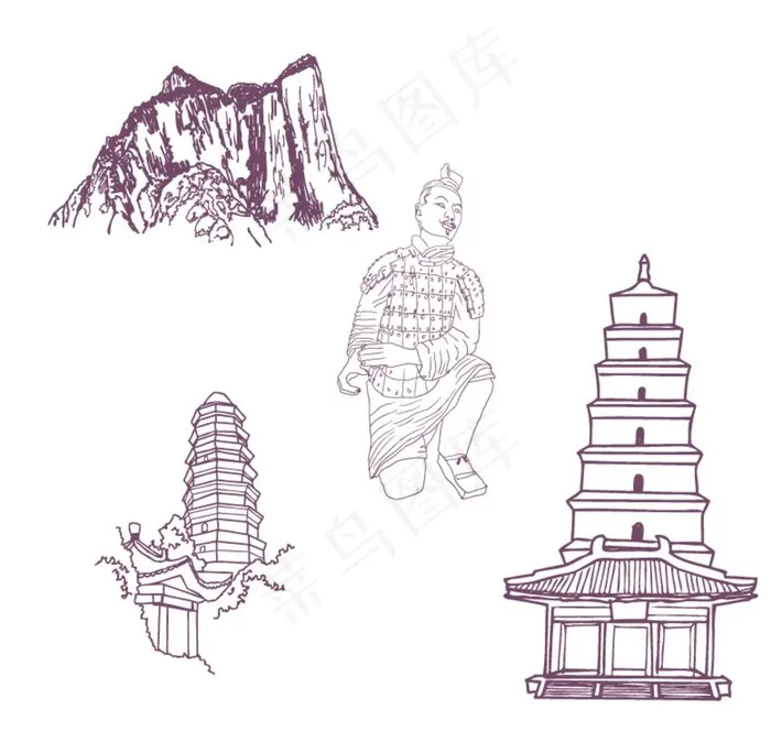 西安名胜古迹图片ai矢量模版下载