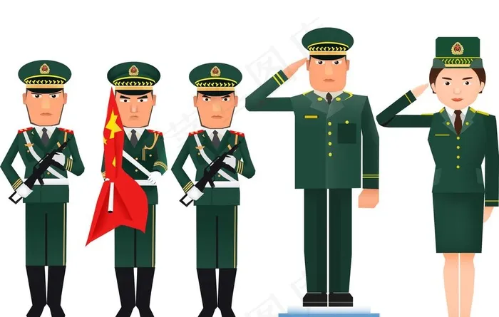 手绘军人敬礼.图片psd模版下载