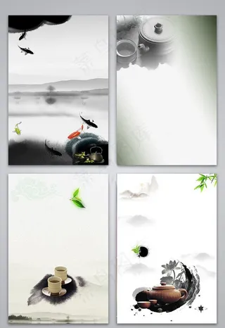 水墨中国风茶文化设计背景图图片