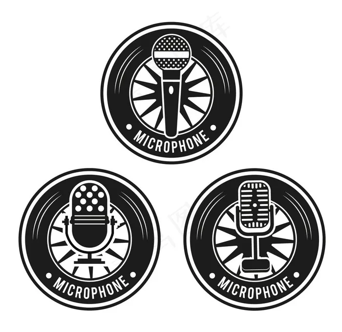 复古麦克风徽章图片eps,ai矢量模版下载